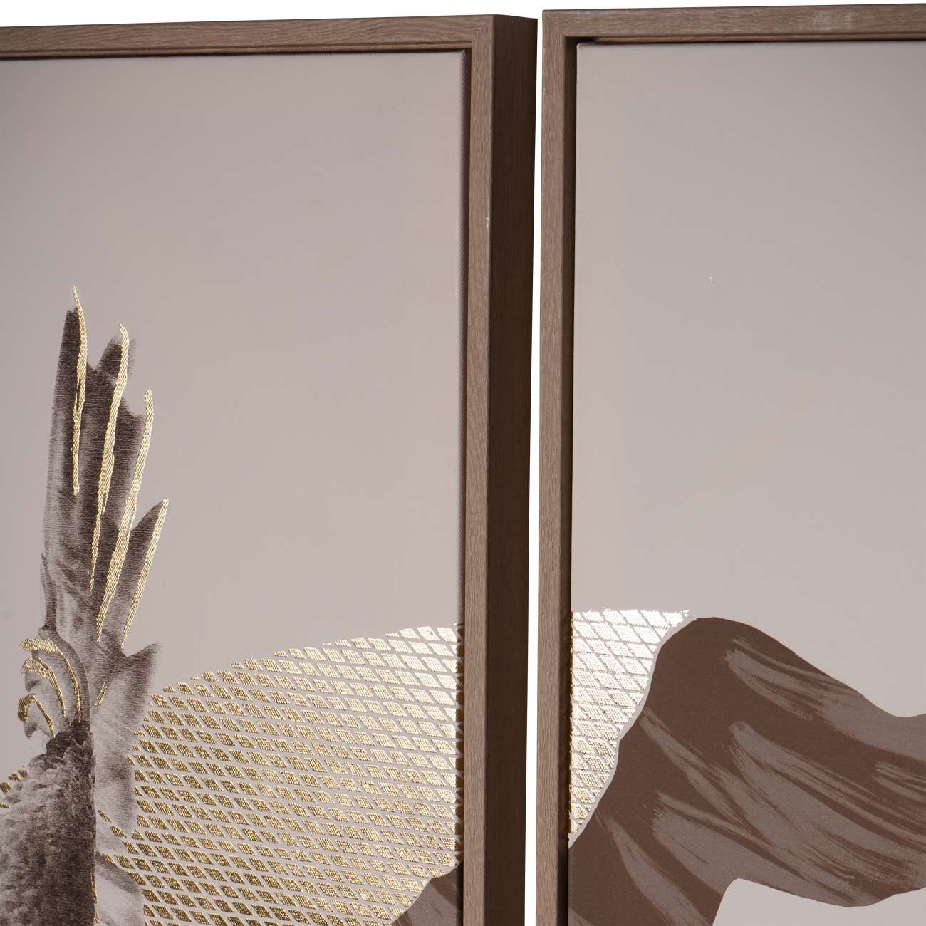 Framed Tropical Birds Taupe Gold 3 Piece Canvas Wall Art Large